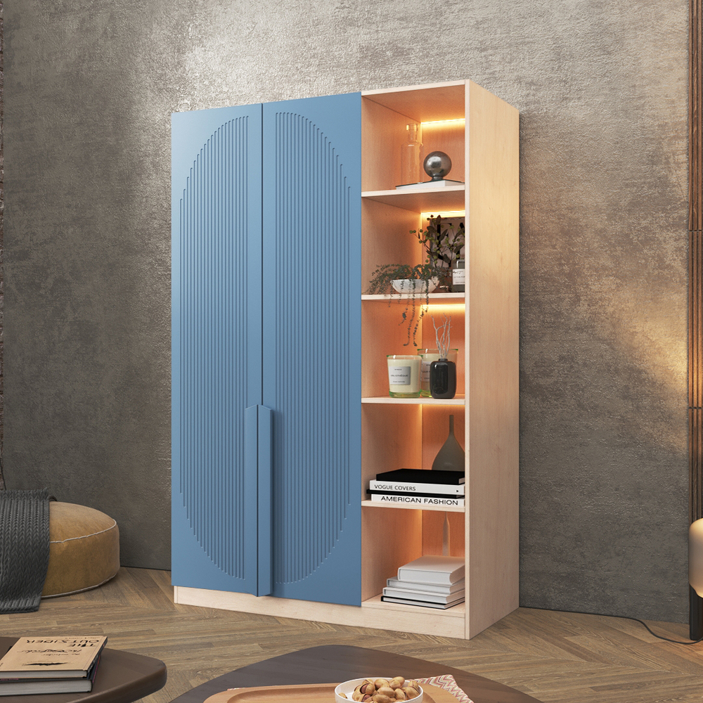 Шкаф Агератум МДФ двухсекционный с стеллажом Сапфир структурный (0,3) G4018-62A матовая - Дуб молочный 8622  170*45*240