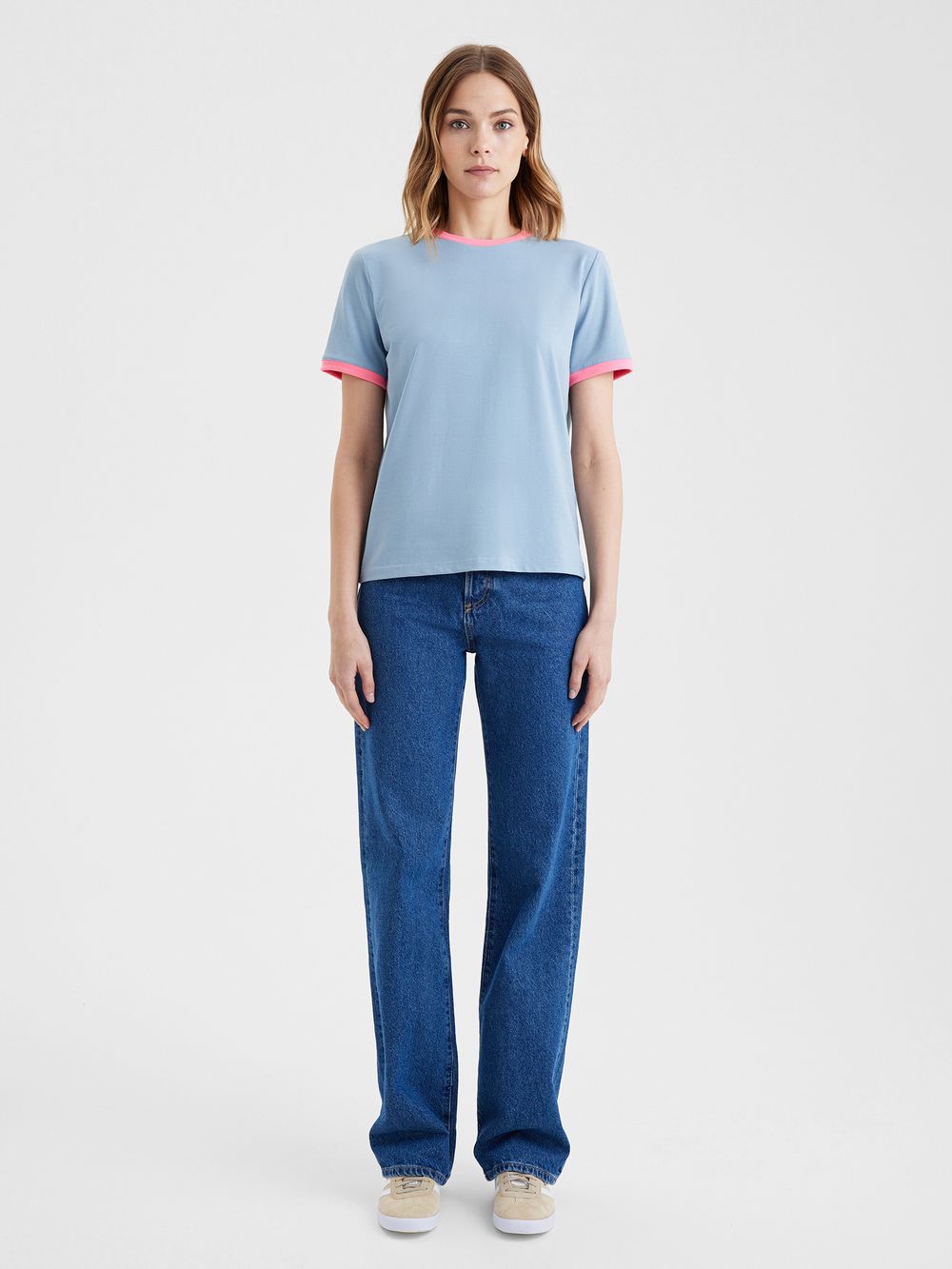 Женская футболка серо-голубой/розовый неон - folly dot.