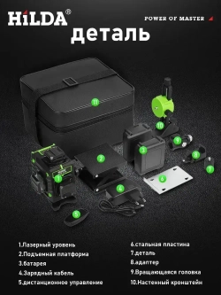 лазерный уровень Зеленый 16 лучей,Зеленый луч уровень 360 град,6000 мАч*2