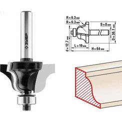 ЗУБР 38.1 x 19 мм, радиус 6.3 мм, фреза кромочная калевочная №4, Профессионал (28787-38.1)