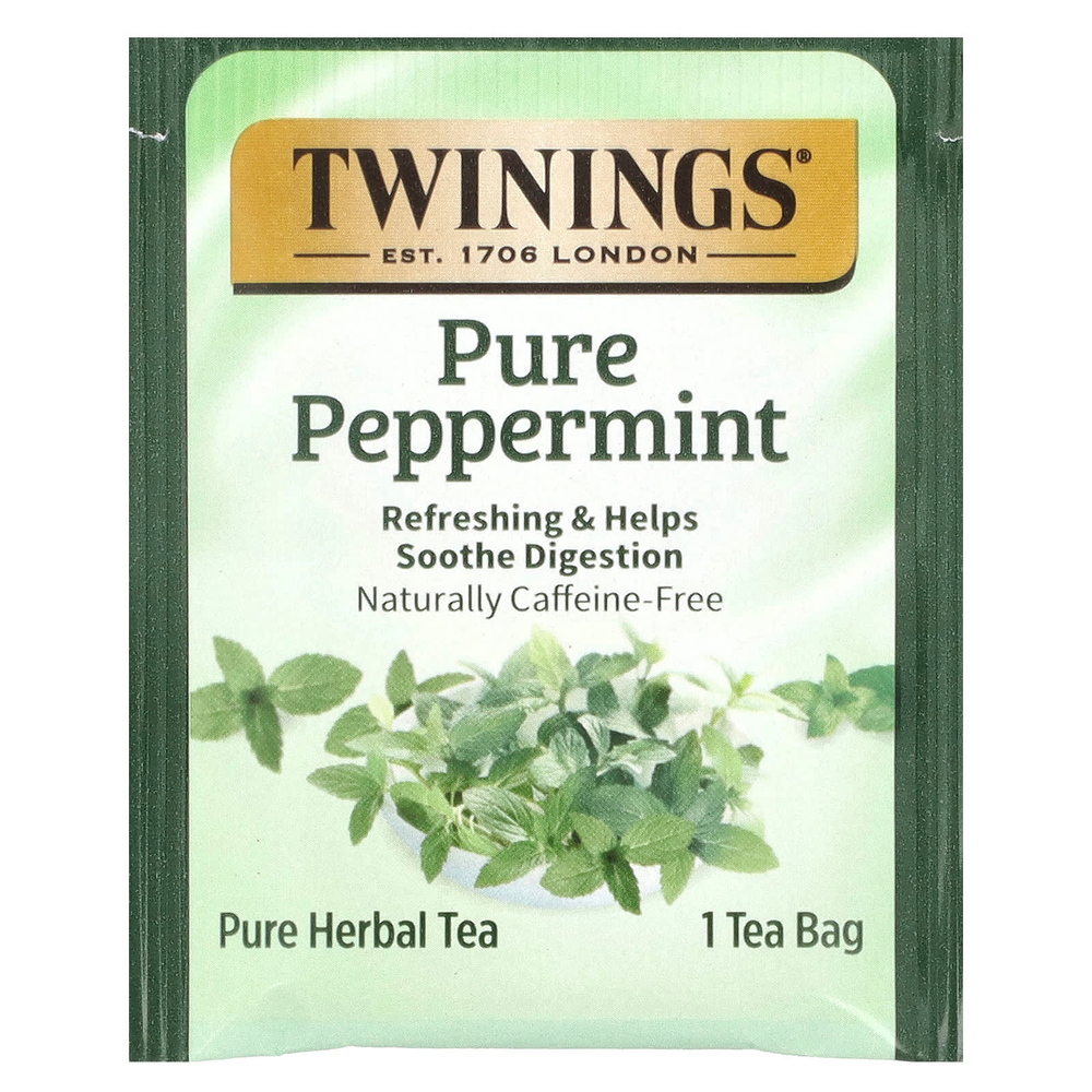 Twinings, Pure Herbal Tea, чистая перечная мята, без кофеина, 50 чайных пакетиков, 100 г (3,53 унции)