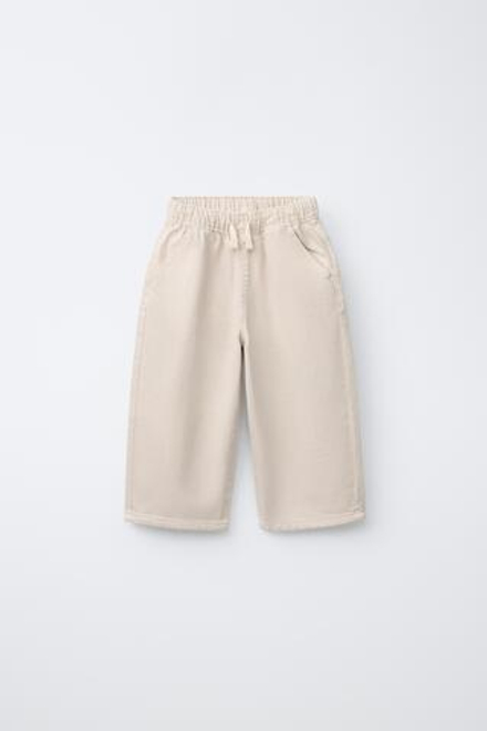 ZARA БРЮКИ BAGGY ИЗ САРЖИ, СВЕТЛО-БЕЖЕВЫЙ