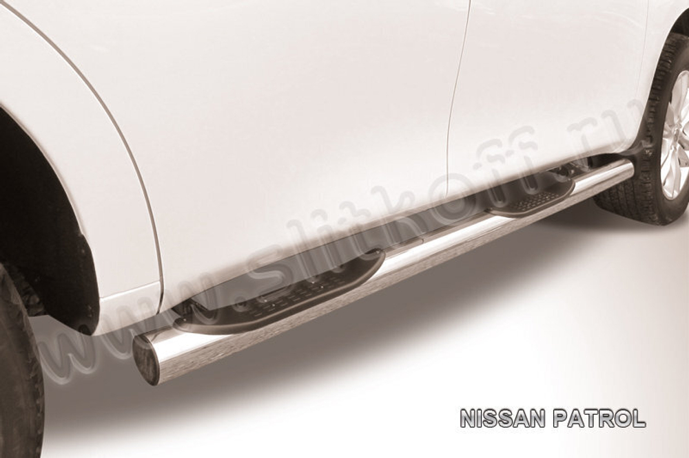 Пороги из нержавейки Nissan Patrol (2010-2014) d76 с проступями