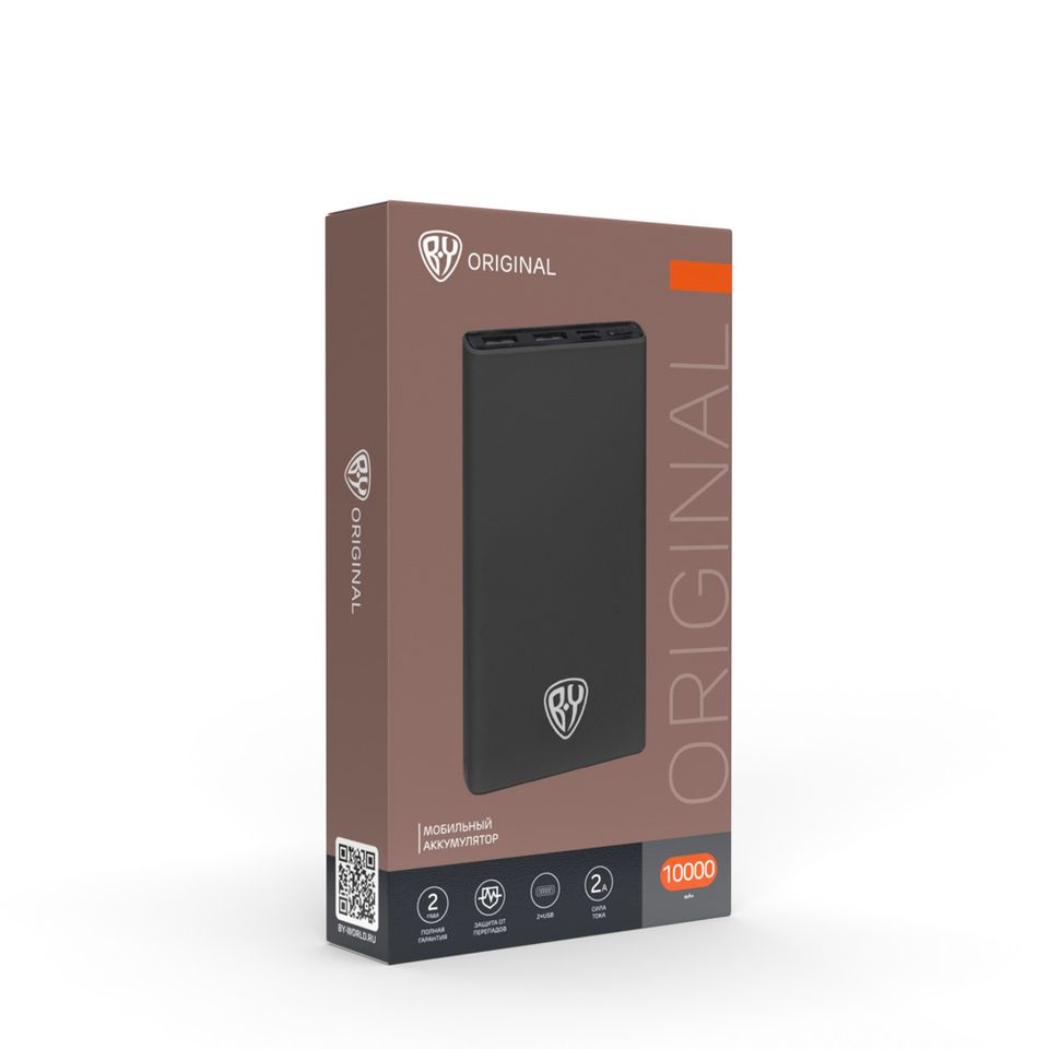 Аккумулятор мобильный BY 10000 мАч, 2xUSB, 2А (031-005)