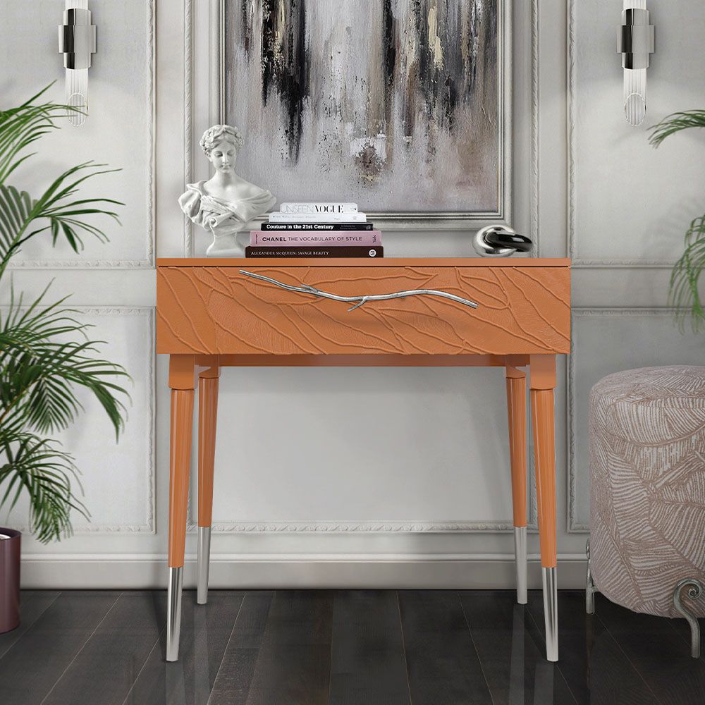 Консоль Арт Колор leaves Стайл Сильвер Томленый оранжевый