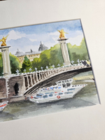 Картина авторская акварельная в паспарту 21х30 см на стену для интерьера "Мост Александра III. Париж"