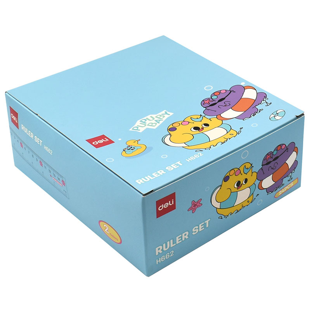 Набор линеек Deli "PupuBaby" (треугольник .2 шт, линейка 15 см,транспортир), прозрачный