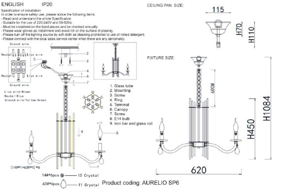 Подвесная люстра Crystal Lux AURELIO SP6 GOLD+CHROME/TRANSPARENT