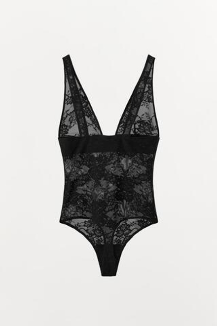 ZARA БОДИ ИЗ ПОЛИАМИДА С КРУЖЕВОМ, ЧЕРНЫЙ