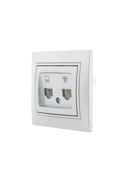 Розетка компьютерная + телефонная 2-м СП Mira RJ45 + RJ11 сер. метал. LEZARD 701-1010-143