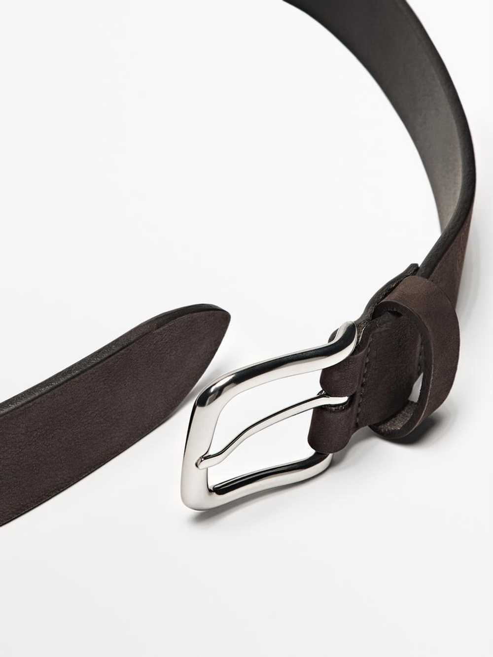 Massimo Dutti Кожаный ремень из нубука, коричневый