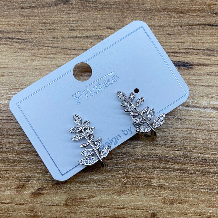 Клипсы Веточка 11 листочков стразы металл серебристый