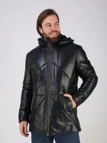 Куртка зимняя кожаная с капюшоном пуховик