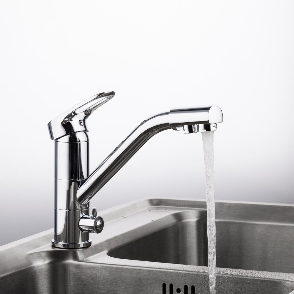 Смеситель для кухни 40к F4304 FRAP (выс.пов.излив, С ВЫХ. Д/ПИТ.ФИЛЬТРА, п/гайку, хром, латунь)