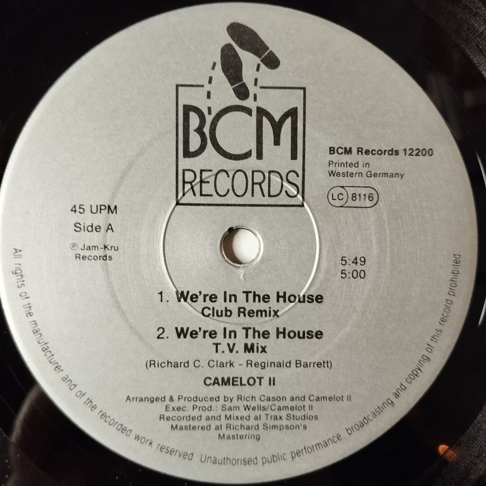 Винтажная виниловая пластинка LP Camelot II We're In The House (Germany 1989) Maxi Single 45 RPM
