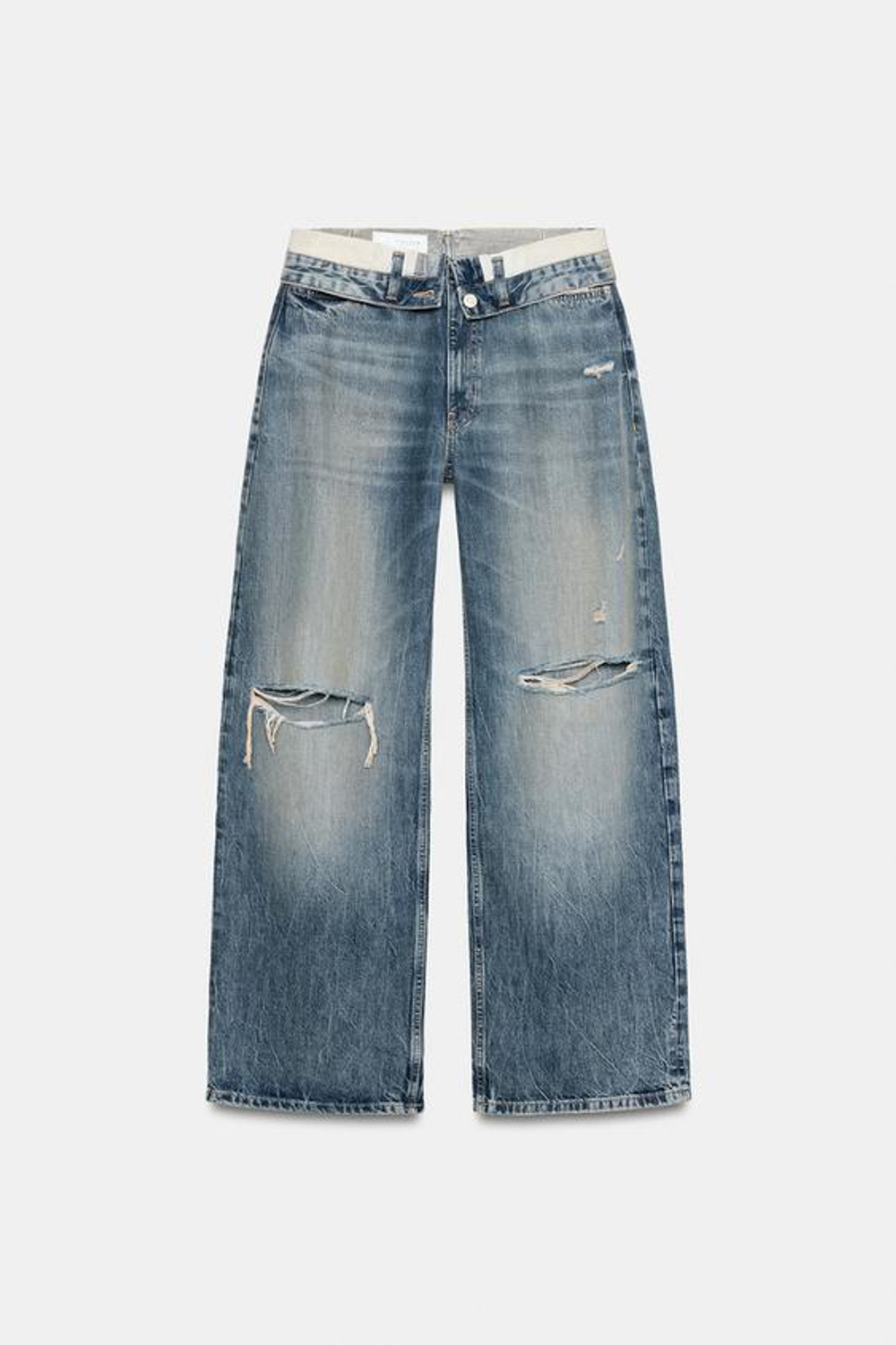 ZARA ДЖИНСЫ TRF СО СРЕДНЕЙ ПОСАДКОЙ И ОТВОРОТОМ, СИНИЙ