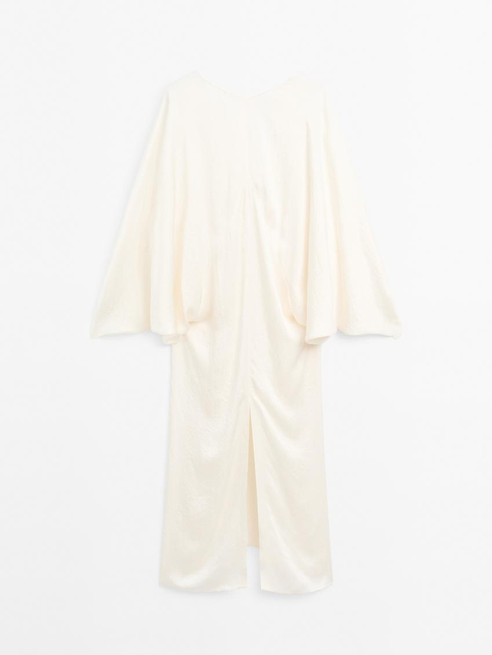 Massimo Dutti Платье-кимоно из струящегося атласа - STUDIO, натуральный, кремовый