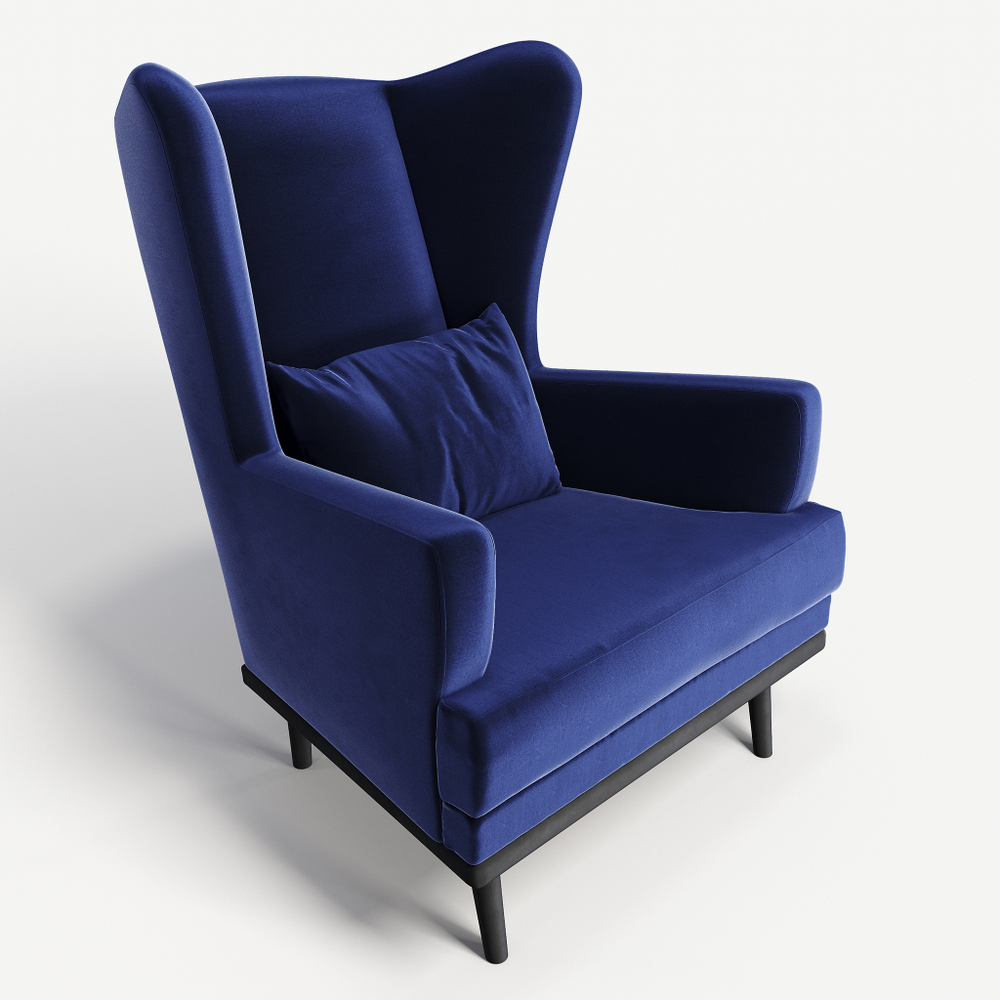Мягкое кресло с ушами Фантазёр Z-15 (Синий 49) на высоких ножках, для отдыха и чтения книг. В гостиную, балкон, спальню и переговорную комнату.