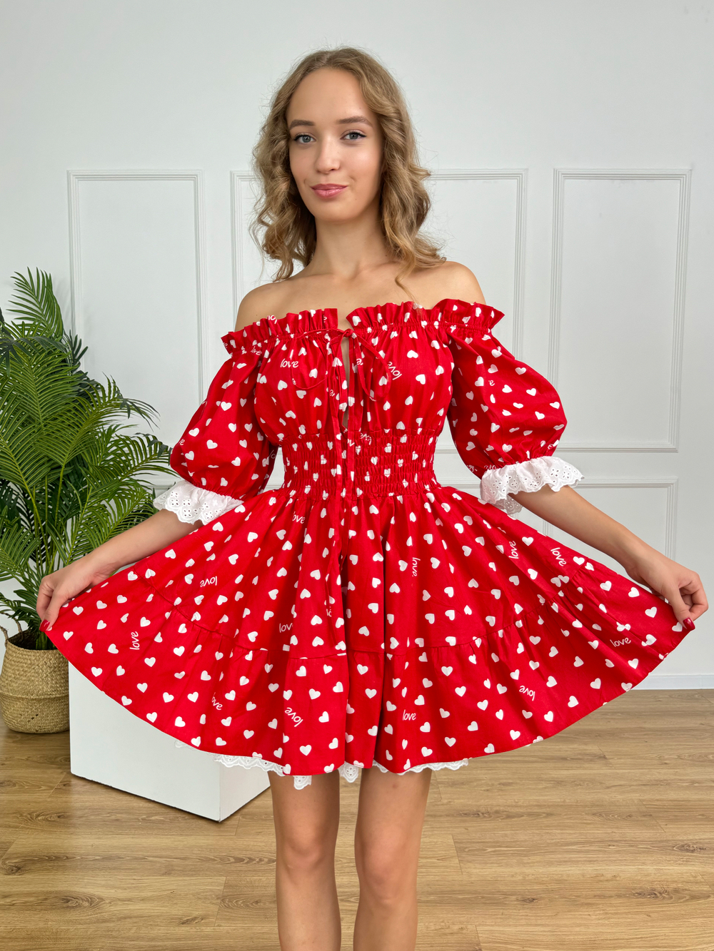 Сарафан платье летнее для девочки "Сердца на красном"