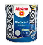 ЭМАЛЬ АЛКИДН. ALPINA ЭМАЛЬ ПО РЖАВЧИНЕ 3 В 1  ШЕЛК-МАТ, ЦВЕТНАЯ RAL7040. 2.5Л/3.03КГ