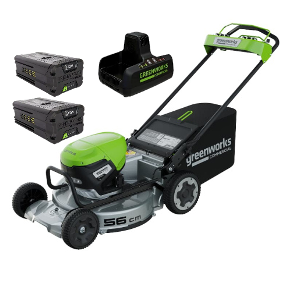 Газонокосилка аккумуляторная Greenworks LM221S Арт. 2519407U2B, OPTIMUSTM, 82V, 56см, самоходная, бесщеточная, с 2хАКБ 5Ач и ЗУ для 2-х аккумуляторов