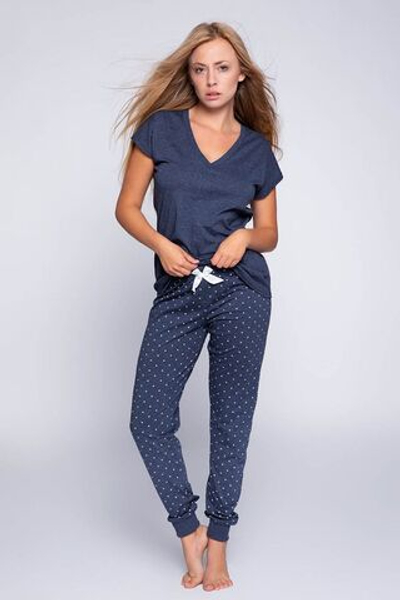 Стильная женская пижама Abigail с брючками (Размер: XL) (Цвет: темно-синий)