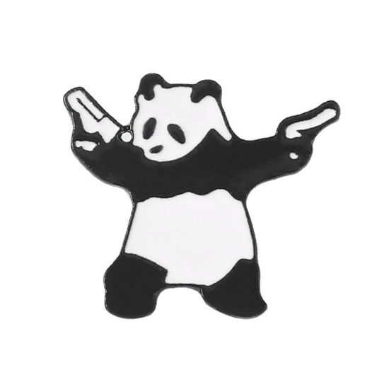Значок металлический Бэнкси "Панда с пистолетами", р-р 2,8х2,5см