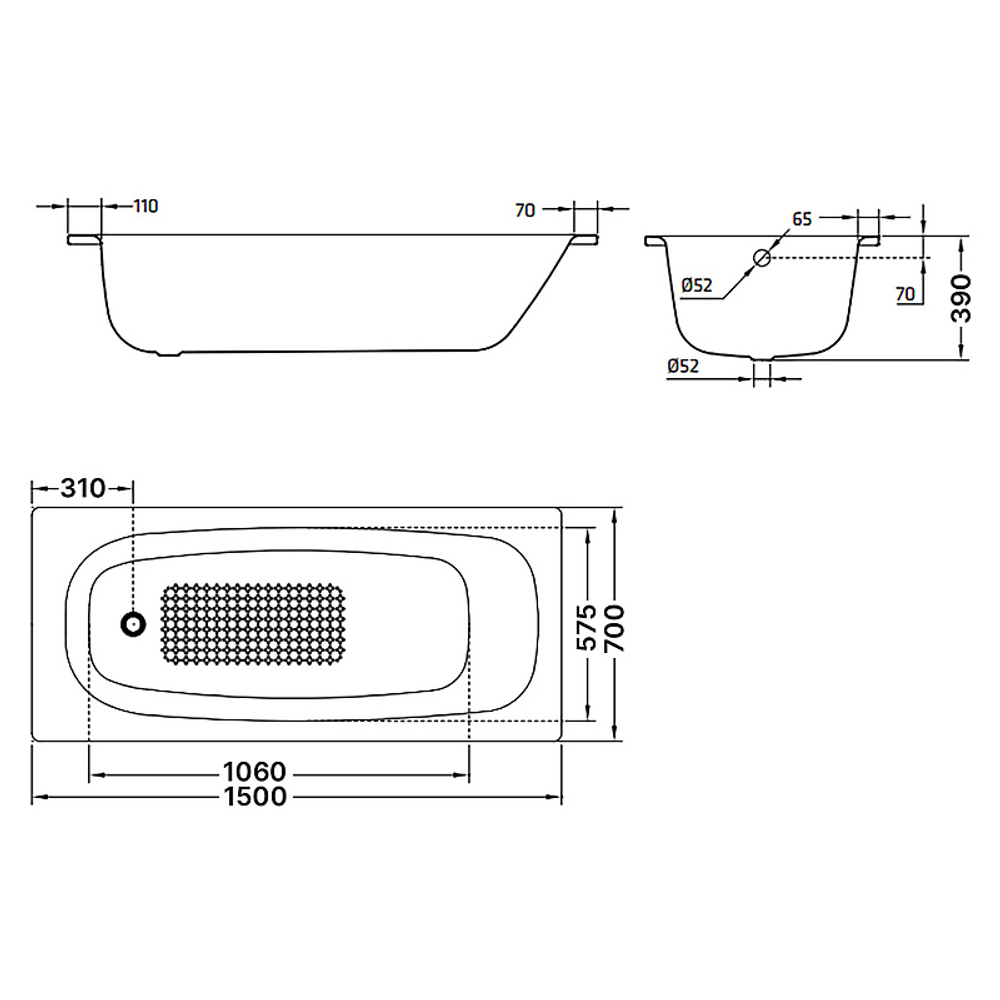 Ванна стальная BLB Universal 150х70 пристенная (B50C)