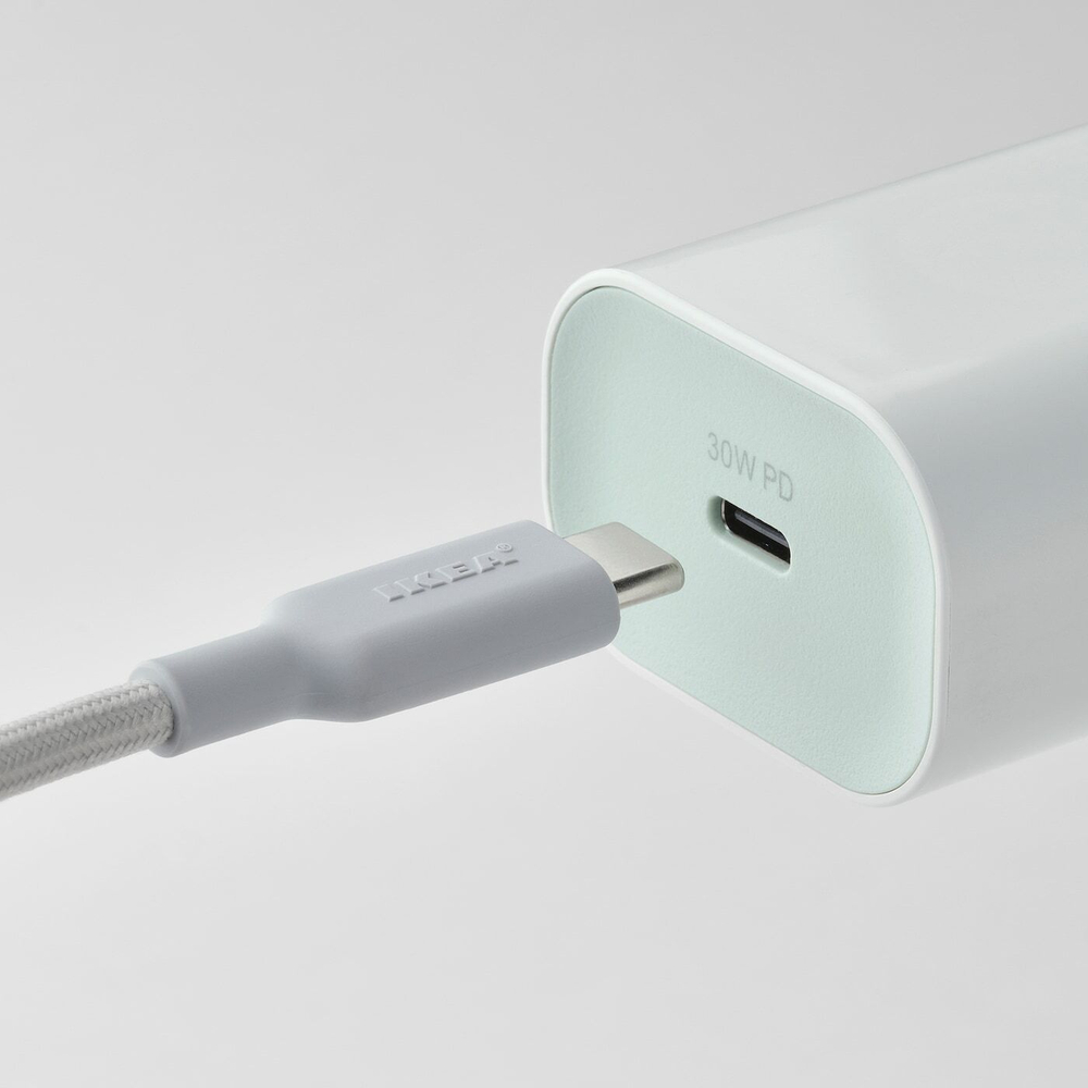 IKEA LILLHULT  (ИКЕА ЛИЛЛХУЛТ)  -  USB-C - USB-C, светло-серый, 1,5 м