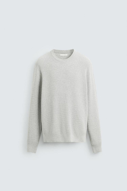 ZARA ДЖЕМПЕР КЛАССИЧЕСКОГО КРОЯ С РЕЛЬЕФНОЙ ТКАНЬЮ, СЕРЫЙ МЕЛАНЖ