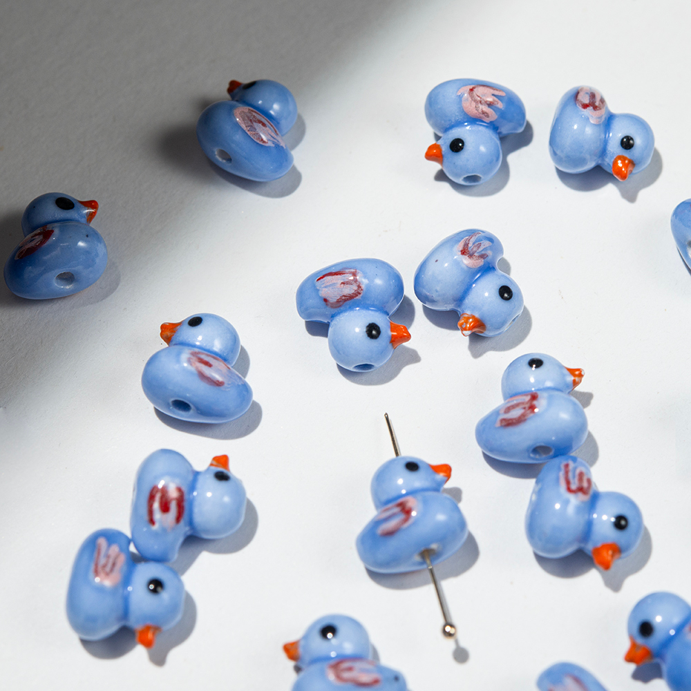 Бусина в форме утенка, 12,3*12,3мм, синяя, глазурированный фарфор