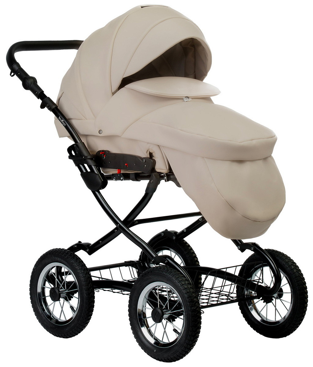 Детская коляска Indigo Barbara Eco Classic 3 в 1 с автокреслом Avionaut Cosmo Black Be02 св.бежевая кожа