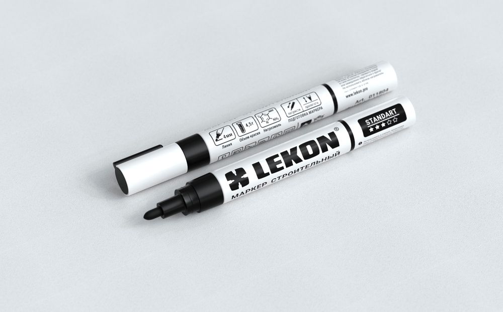 Маркер LEKON Standart с нитроэмалью 4мм, черный, 011804