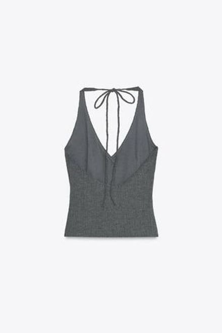 ZARA ТЕКСТУРИРОВАННЫЙ ТОП-ЖИЛЕТ, СЕРЫЙ МЕЛАНЖ