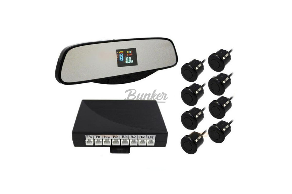 Парктроник SVS LED 017 с зеркалом заднего вида, 8 датчиков (черные), (компл.)