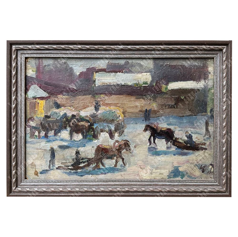 Динес Ю. С. Этюд зимний. Крыши. Саратов. Холст, масло. 1942