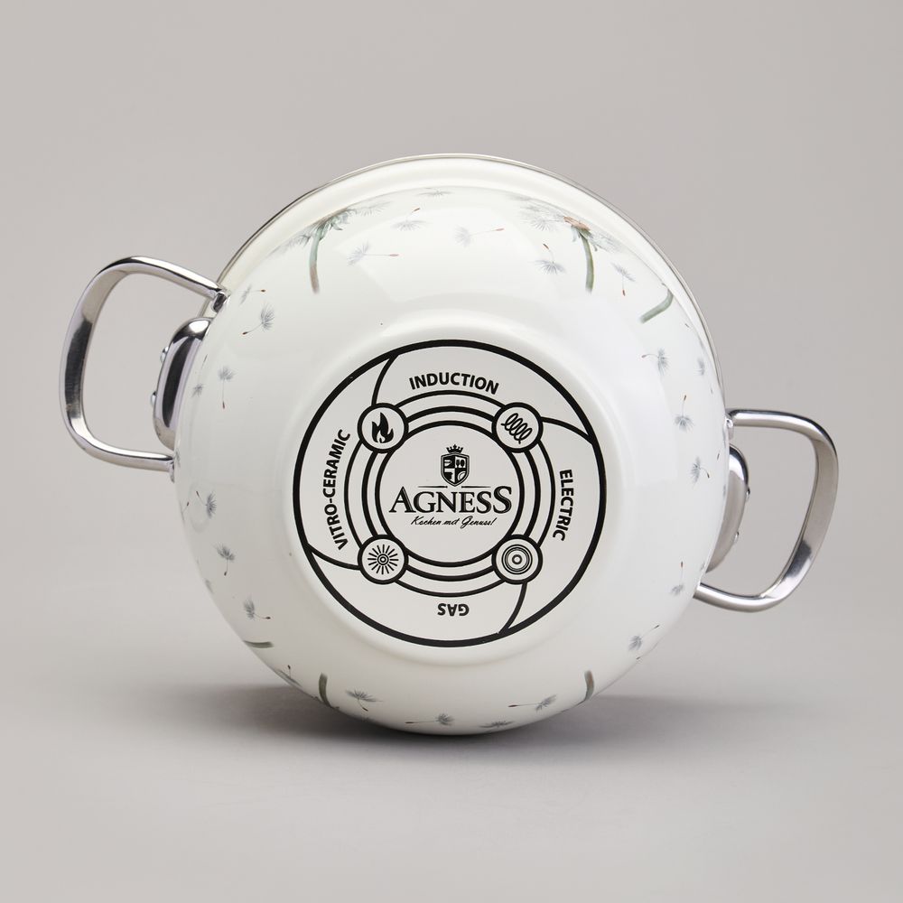 КАСТРЮЛЯ AGNESS ЭМАЛИРОВАННАЯ СО СТЕКЛЯННОЙ КРЫШКОЙ СЕРИЯ "DANDELION", 2,8 Л ДИА. 20СМ