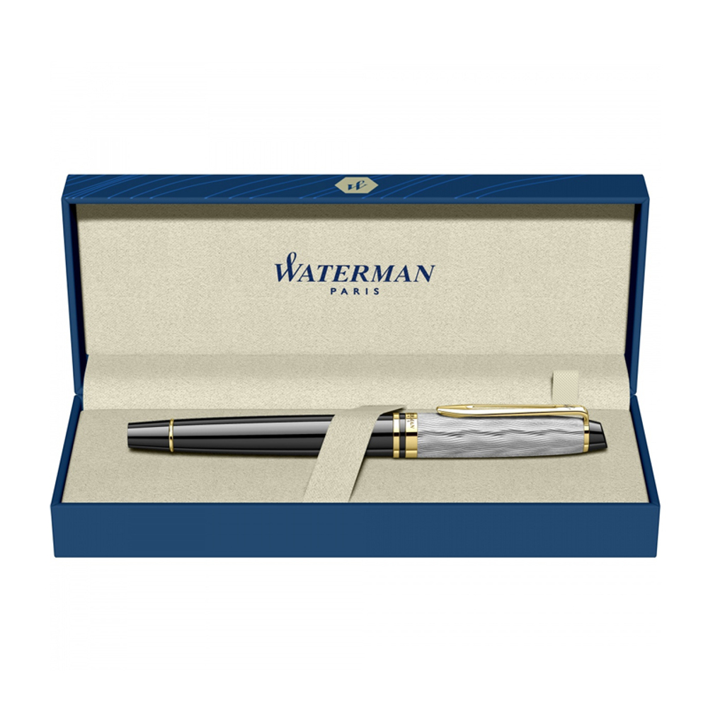Перьевая ручка Waterman Reflections of Paris Expert DeLuxe Black GT, перо M, чернила: blue в подарочной коробке