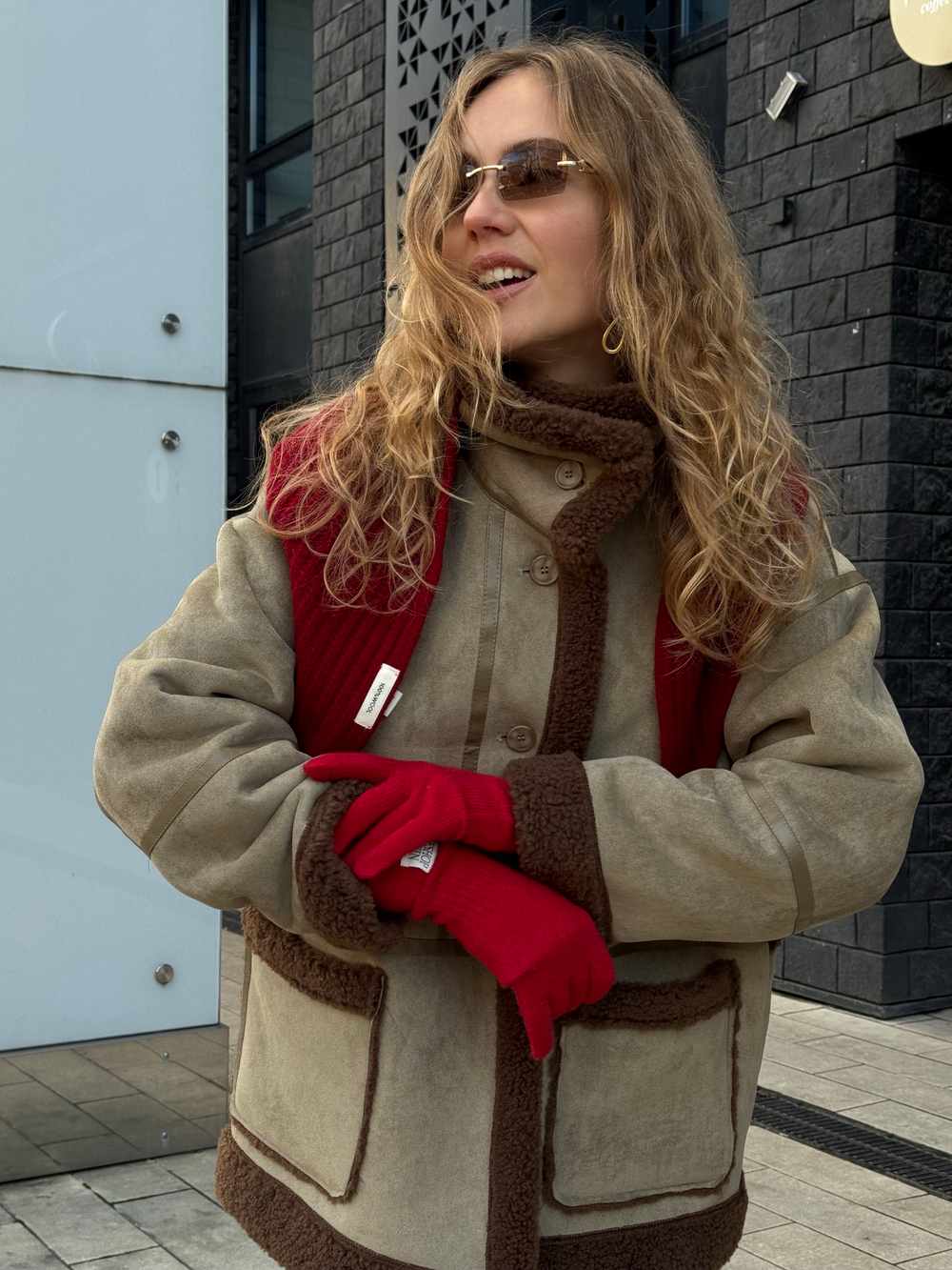 Двойная дубленка Magic бежево-шоколадный