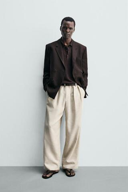 ZARA БРЮКИ RELAXED FIT СО СКЛАДКАМИ, СВЕТЛО-БЕЖЕВЫЙ