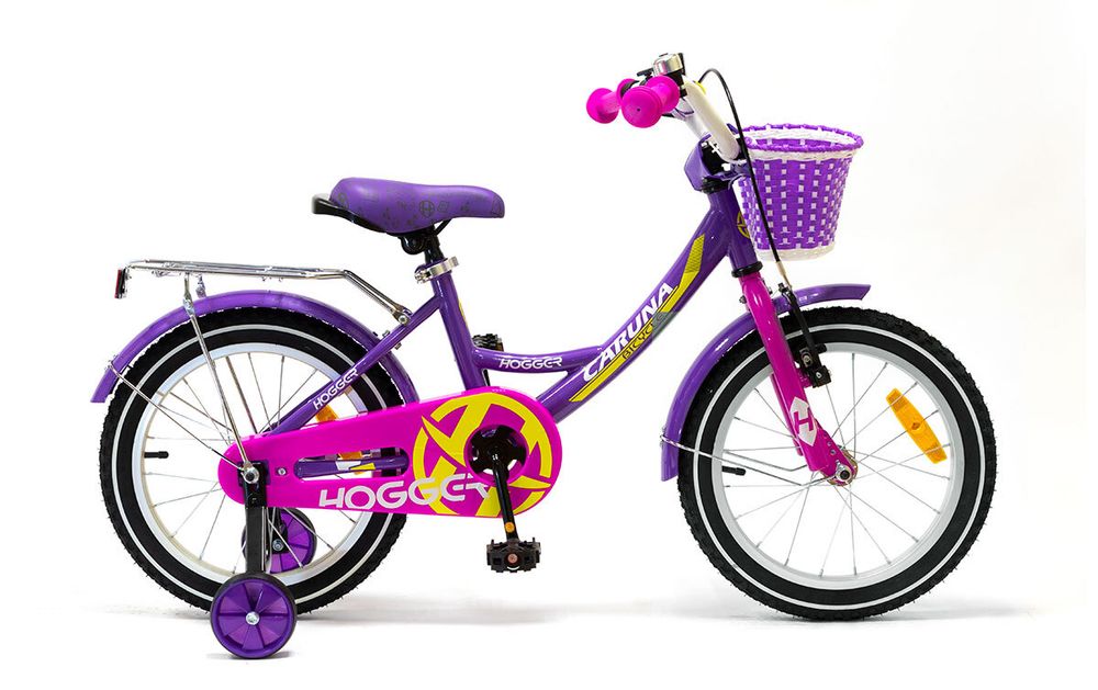 Велосипед 16 HOGGER CARUNA рама сталь ручной и ножной тормоз доп.колеса перед. корзина багажник пурпурный