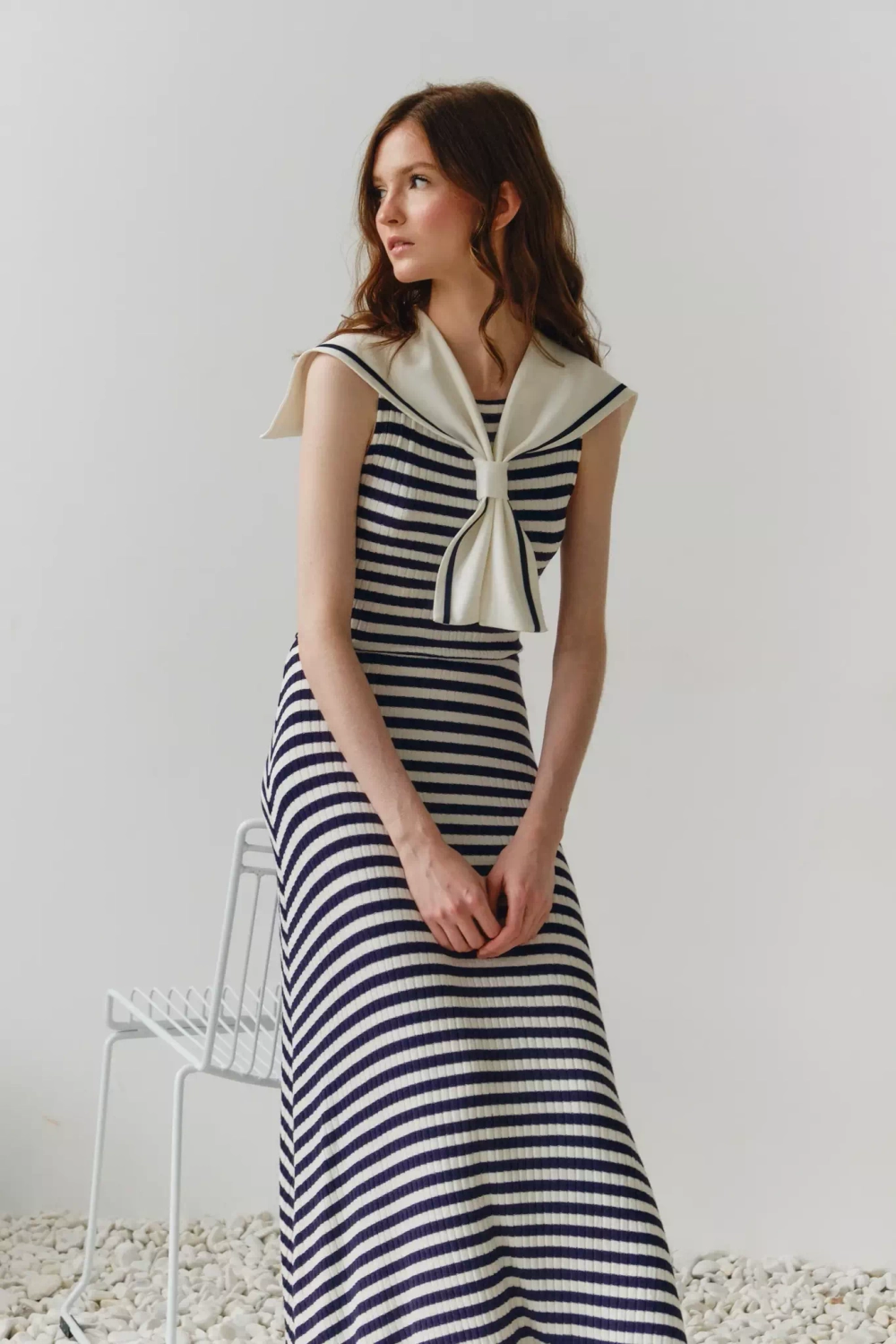 Платье макси с морским воротником