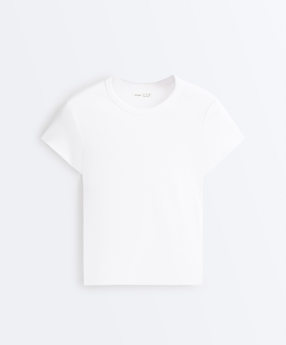 Oysho Футболка Rib Fit из смесового хлопка, белый