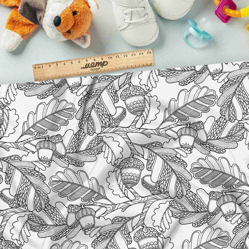 Ткань шифон дубовые силуэты и желуди