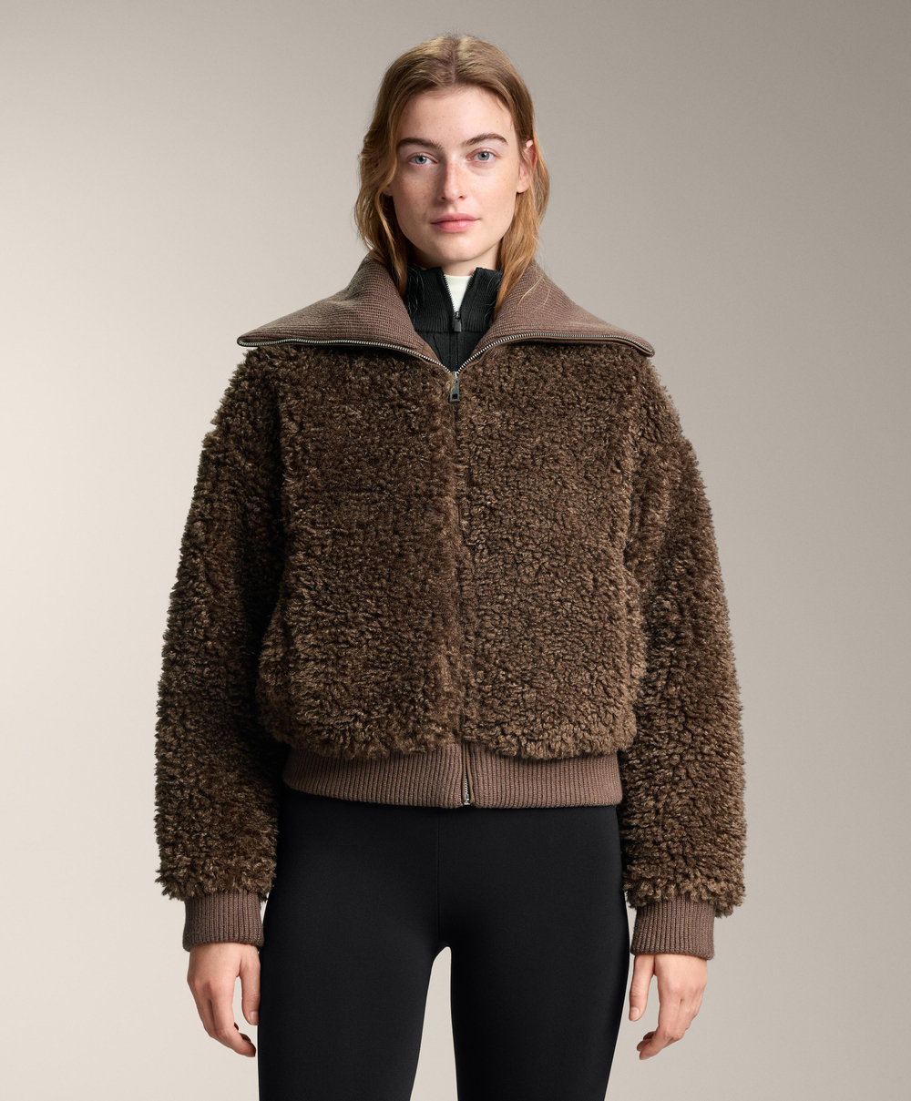 Oysho Куртка из искусственной овчины с текстурой, табачный