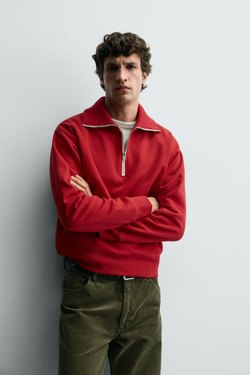 ZARA ТОЛСТОВКА С КОРОТКОЙ ЗАСТЕЖКОЙ-МОЛНИЕЙ, КРАСНЫЙ