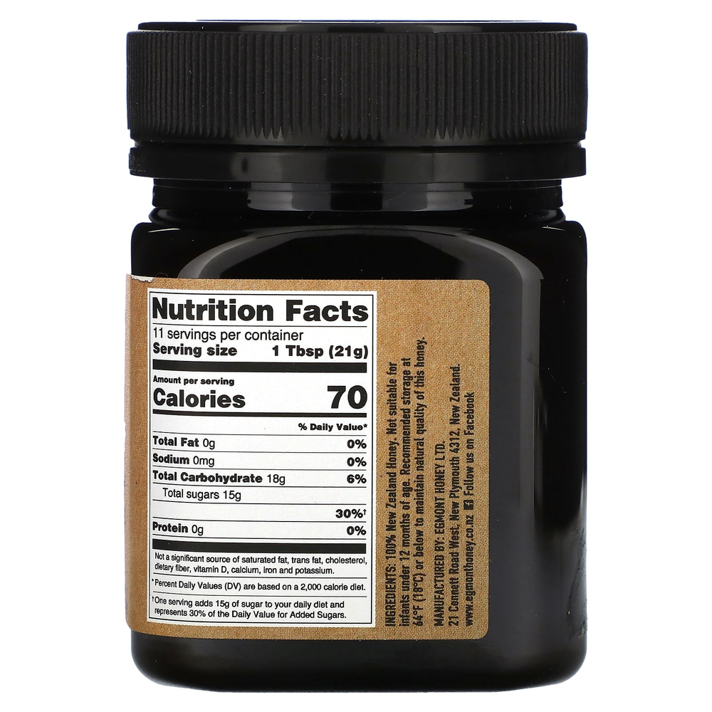Egmont Honey, Мед манука, необработанный и непастеризованный, UMF 18+, MGO 696+, 250 г (8,82 унции)