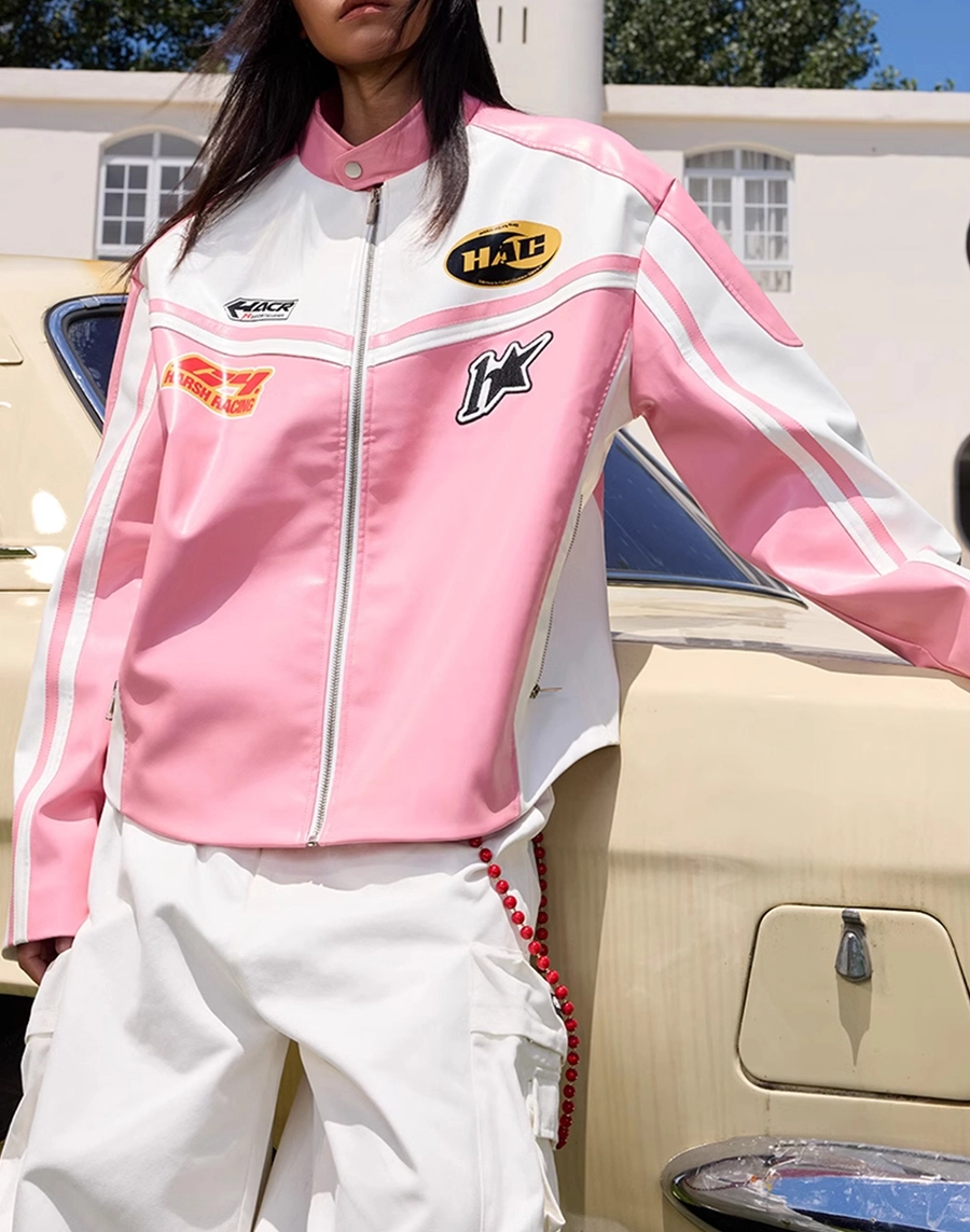 Кожаная куртка HARSHandCRUEL Pink Leather Racing Jacket
