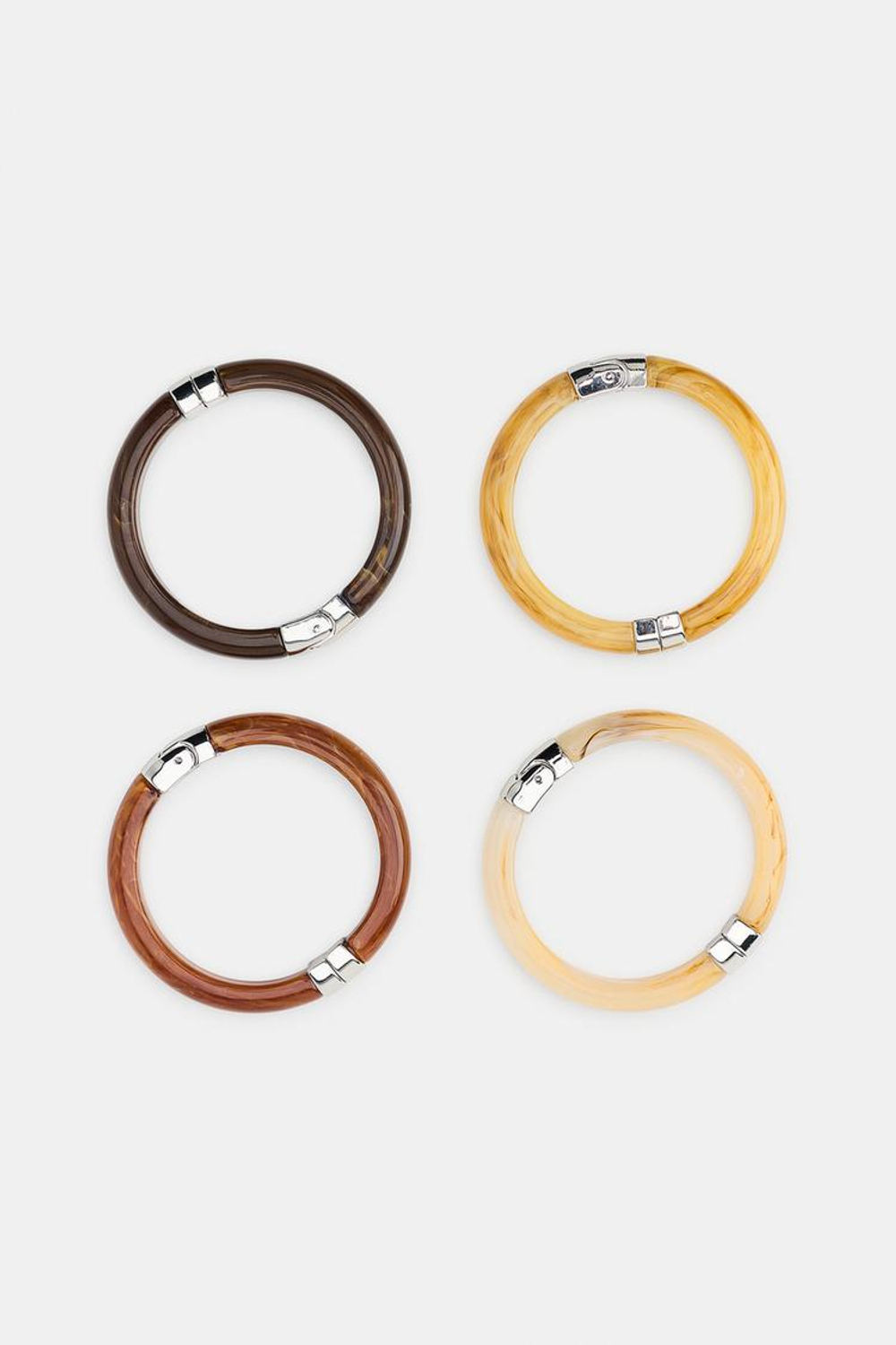 ZARA НАБОР ИЗ ЧЕТЫРЕХ ЖЕСТКИХ БРАСЛЕТОВ, КОРИЧНЕВЫЙ