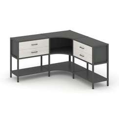 Shelf System Трехсекционный угловой стеллаж двухярусный с ящиками SN.STMU-231 Антрацит/Дуб Наварра/М